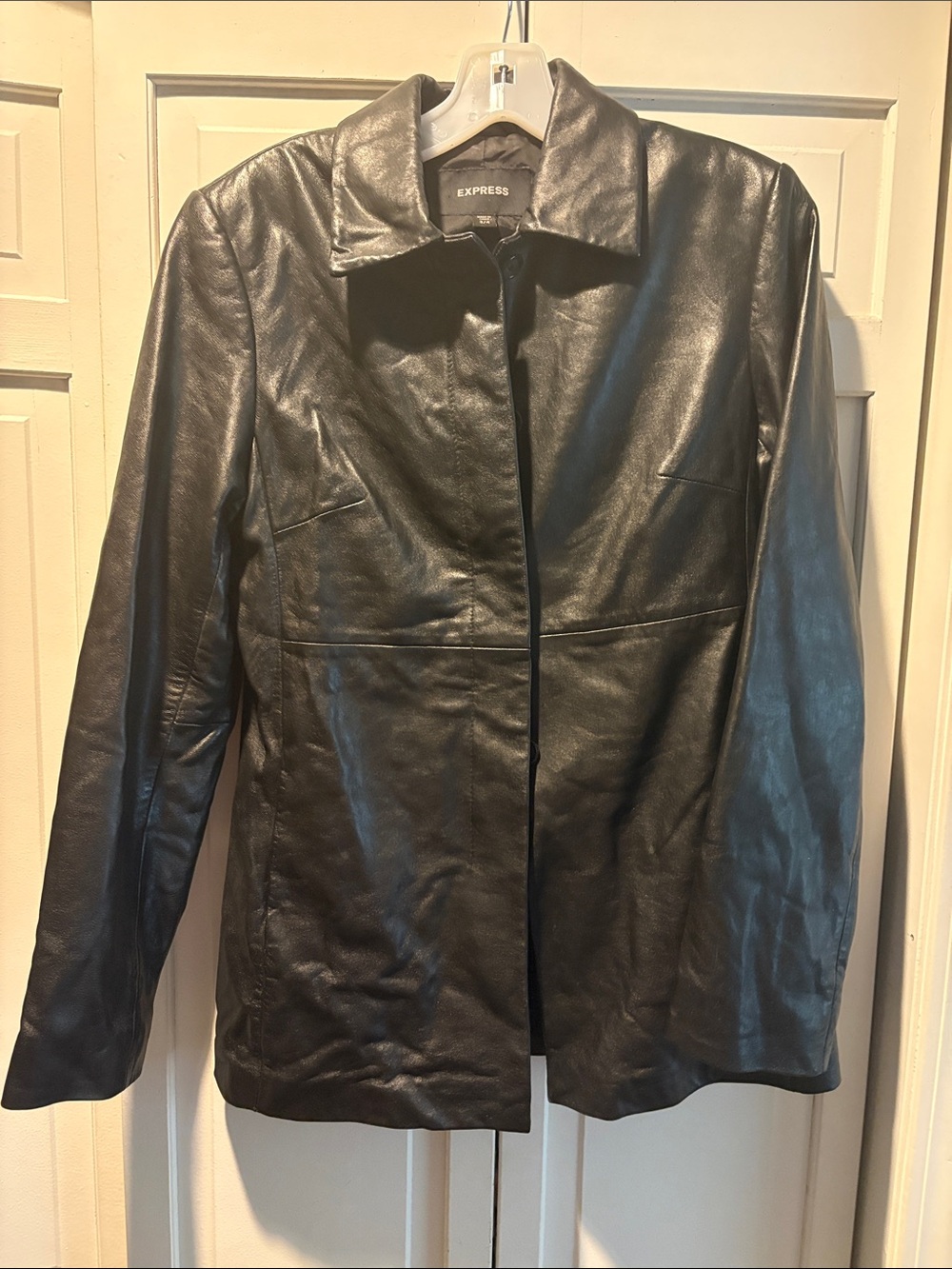 Express Black Leather Button- Front Jacket